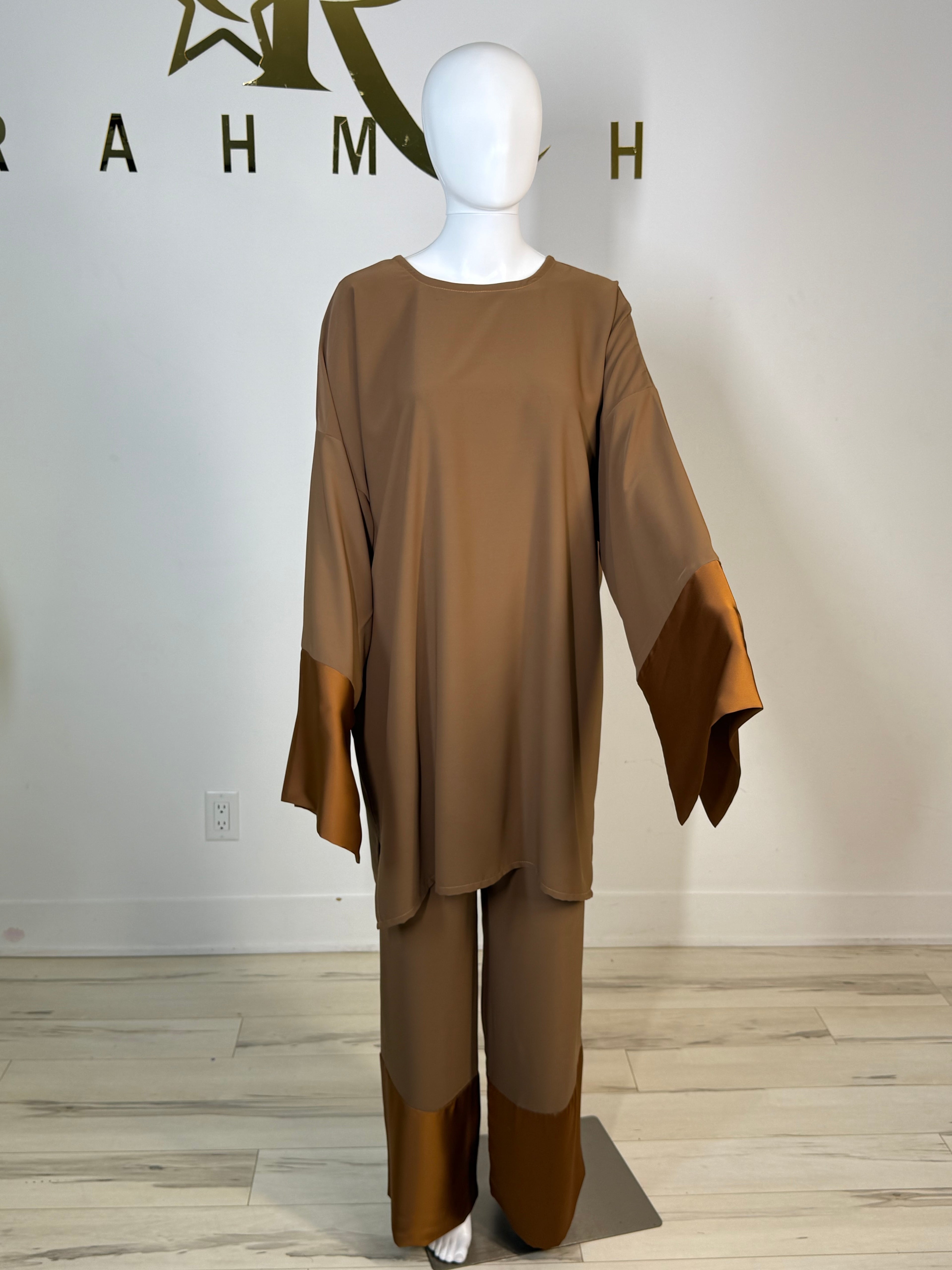 Satin Trim Tunic & Pant Set